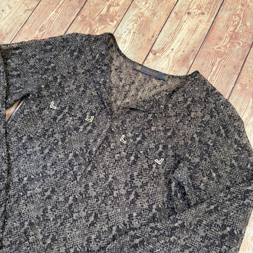 Outback Red Snakeskin Blouse Womens Extra Small Gray/Brown Sheer Burnout Tunic